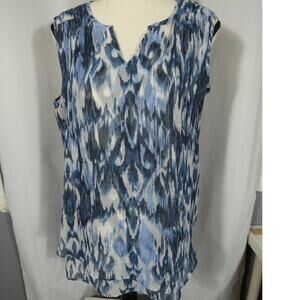 Cristina B Small Blue Depths Sleeveless Blouse Semi Sheer Double Hem